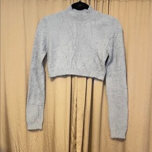 Cozy Gray Crop Top Fuzzy Warm Cozy For Fall/Winter Weather